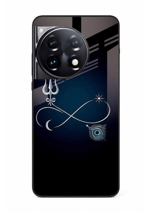 Trishul symbol artwork printed on premium tempered glass OnePlus 12R back cover
