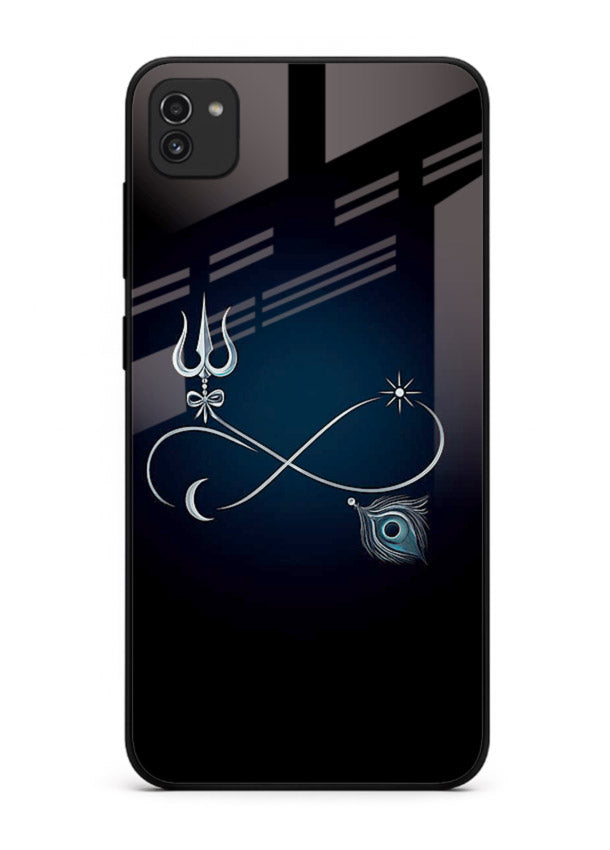 Trishul symbol artwork printed on premium tempered glass Samsung A03 back cover