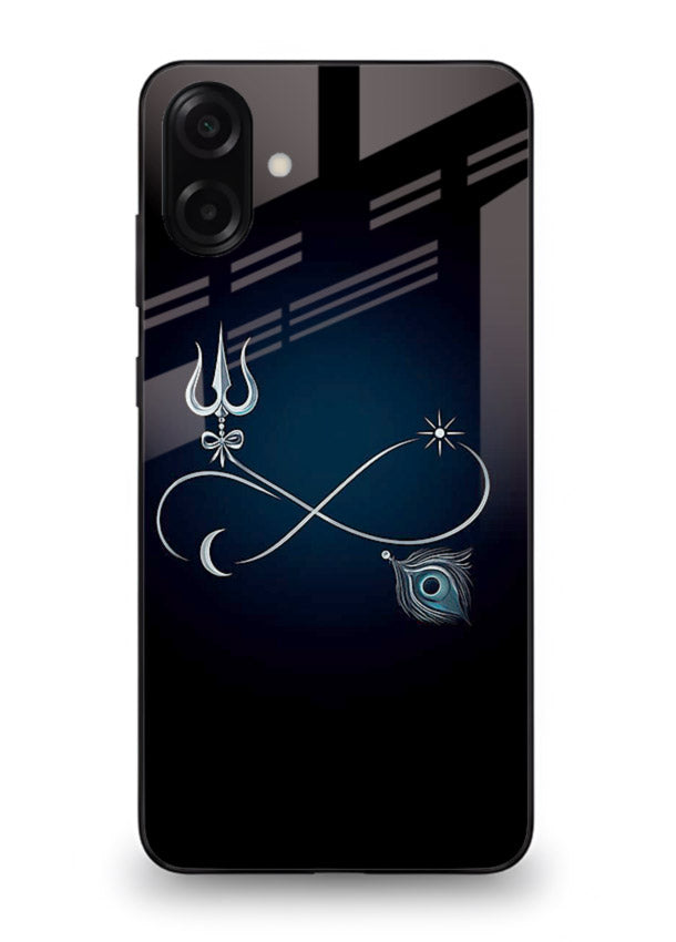 Trishul symbol artwork printed on premium tempered glass Samsung A07 4G back cover