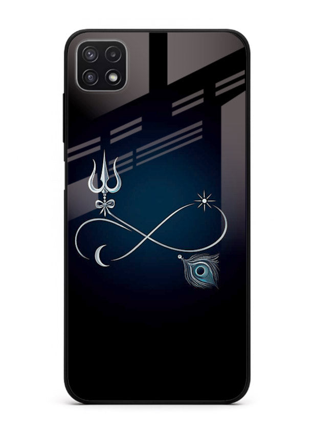 Trishul symbol artwork printed on premium tempered glass Samsung F42 5G back cover