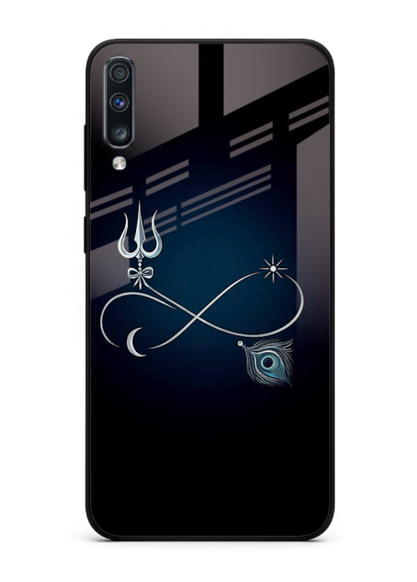 Trishul symbol artwork printed on premium tempered glass Samsung A50 back cover