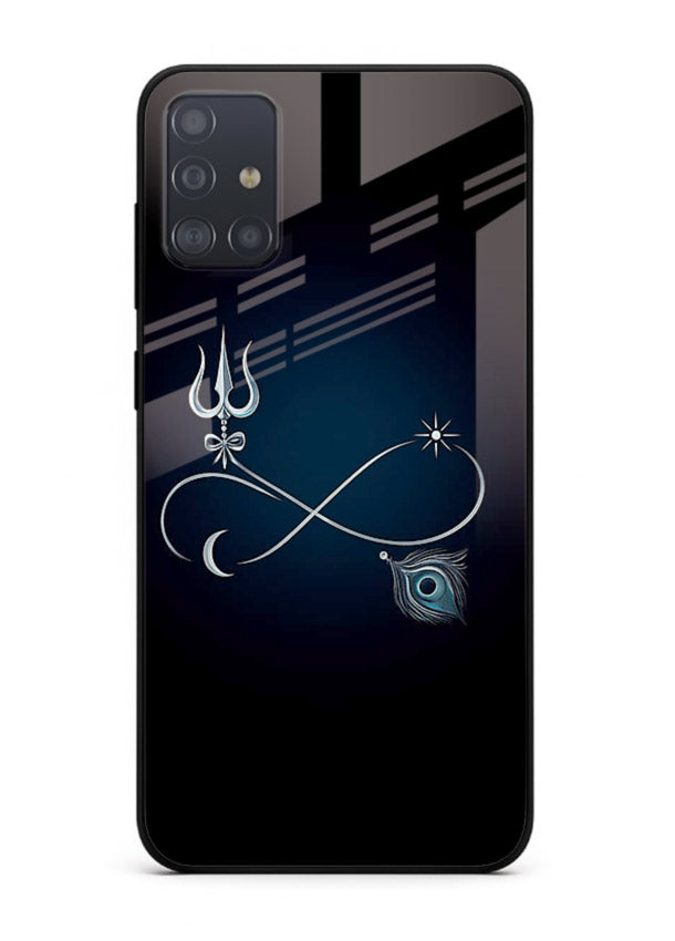 Trishul symbol artwork printed on premium tempered glass Samsung A51 back cover