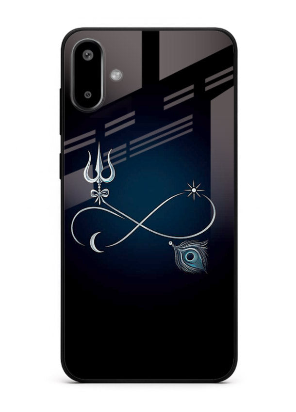 Trishul symbol artwork printed on premium tempered glass Samsung F06 5G back cover