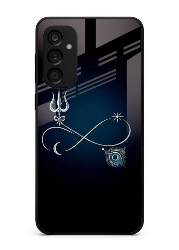 Trishul symbol artwork printed on premium tempered glass Samsung A04s 5G back cover