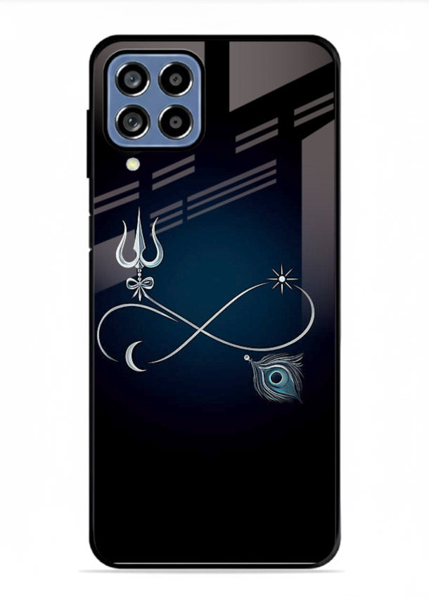 Trishul symbol artwork printed on premium tempered glass Samsung F12 5G back cover
