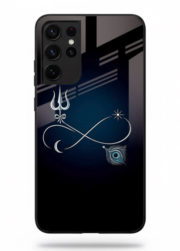 Trishul symbol artwork printed on premium tempered glass Samsung S21 Ultra back cover