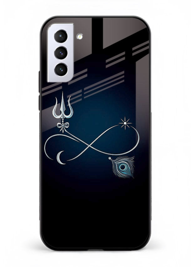 Trishul symbol artwork printed on premium tempered glass Samsung S21 FE back cover