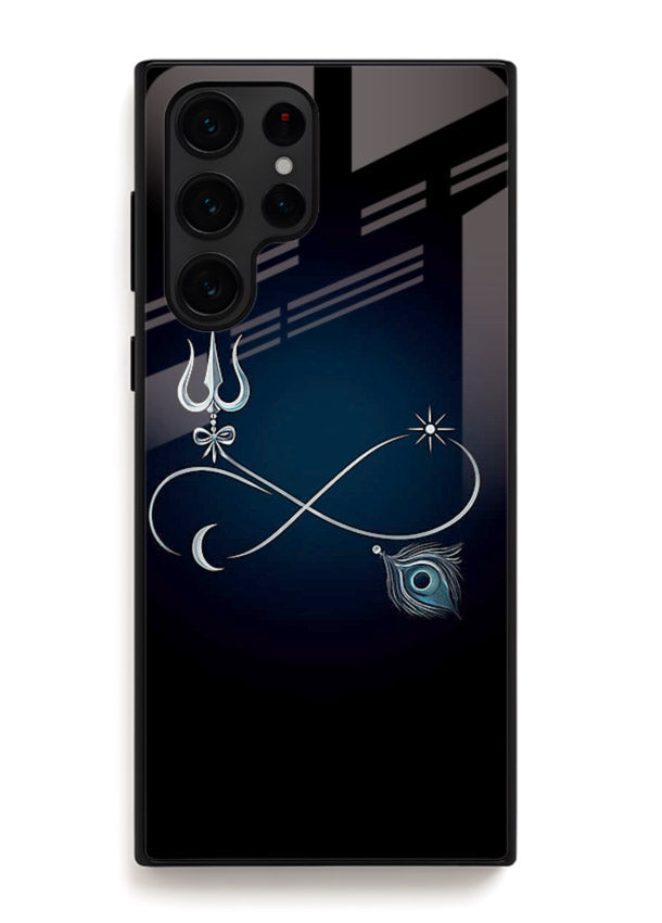 Trishul symbol artwork printed on premium tempered glass Samsung S24 Ultra back cover