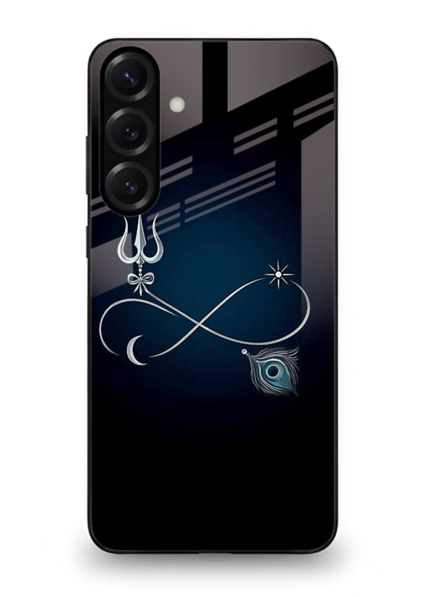 Trishul symbol artwork printed on premium tempered glass Samsung S23 FE back cover