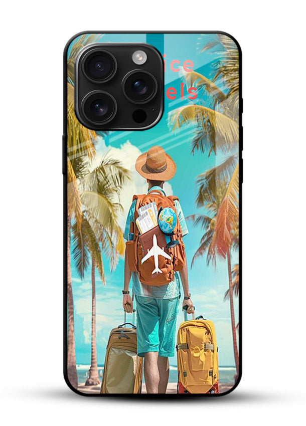 Tropical Beach Traveler summer artwork glossy vibrant premium glass back cover - Angle Front