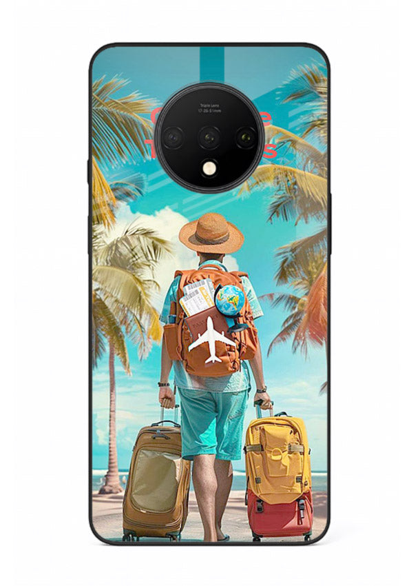 Tropical Beach Traveler summer artwork OnePlus 7T glass back cover