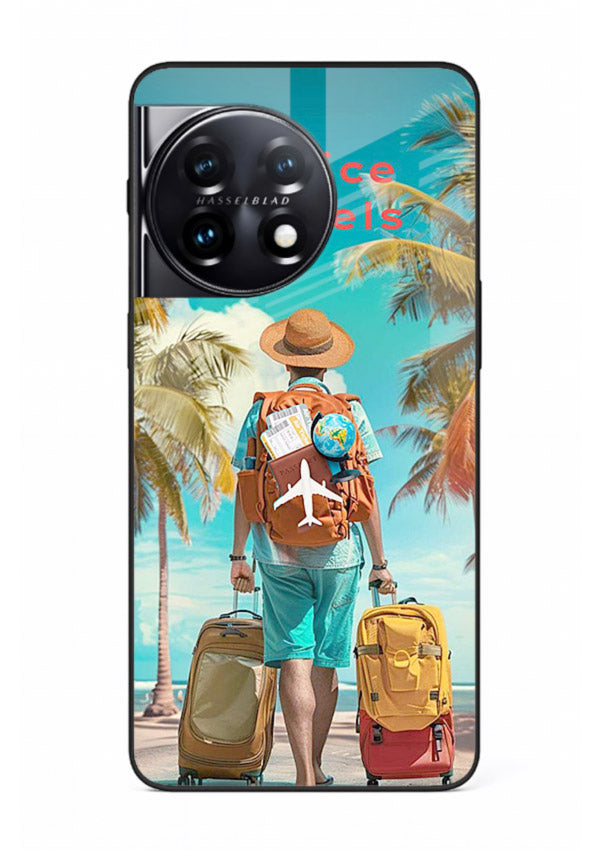 Tropical Beach Traveler summer artwork OnePlus 11R glass back cover