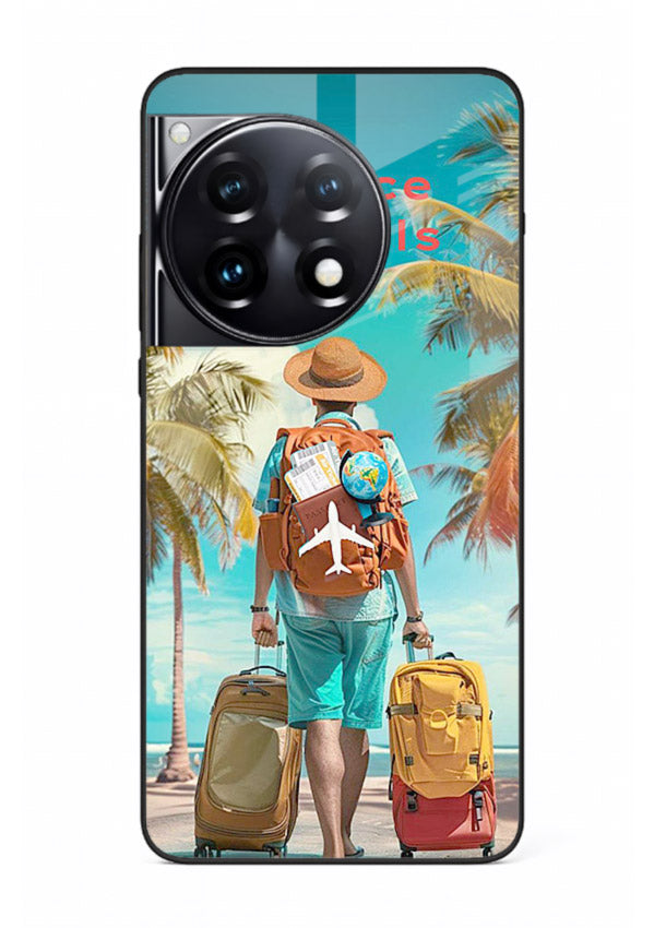 Tropical Beach Traveler summer artwork OnePlus 12R glass back cover