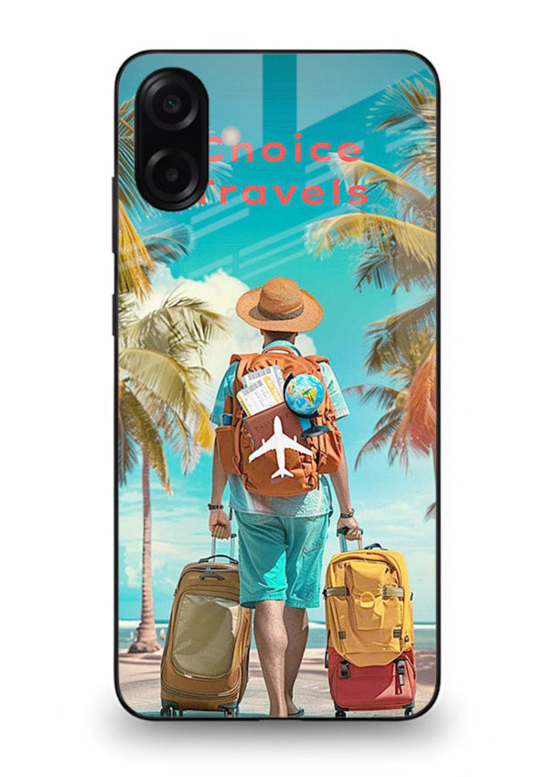 Tropical Beach Traveler summer artwork Samsung A06 5G glass back cover