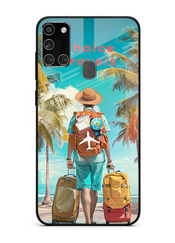 Tropical Beach Traveler summer artwork Samsung A21s glass back cover