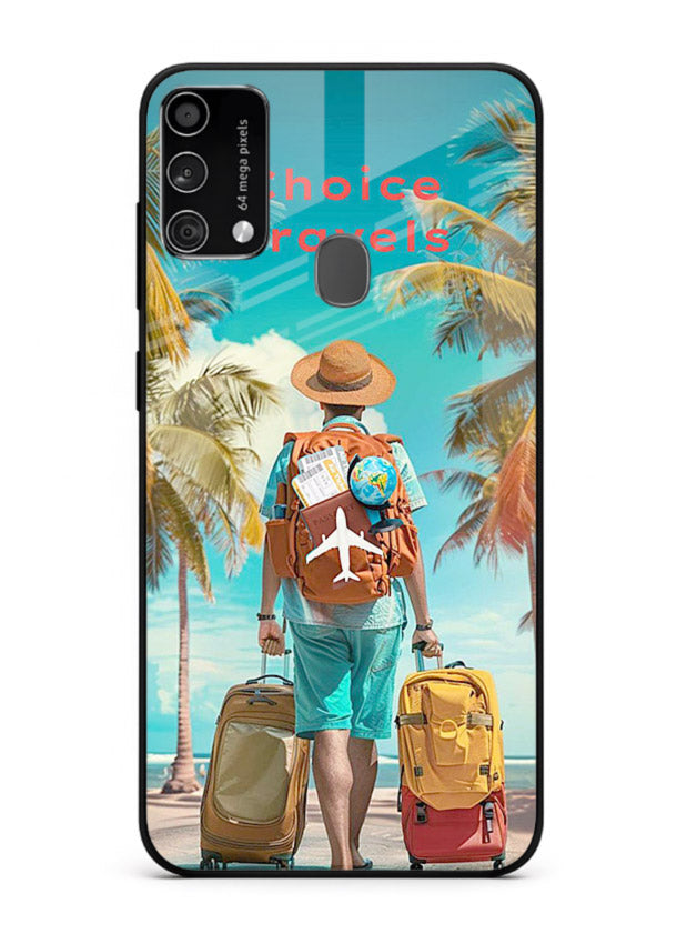 Tropical Beach Traveler summer artwork Samsung F41 glass back cover