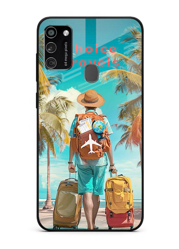 Tropical Beach Traveler summer artwork Samsung M30s glass back cover