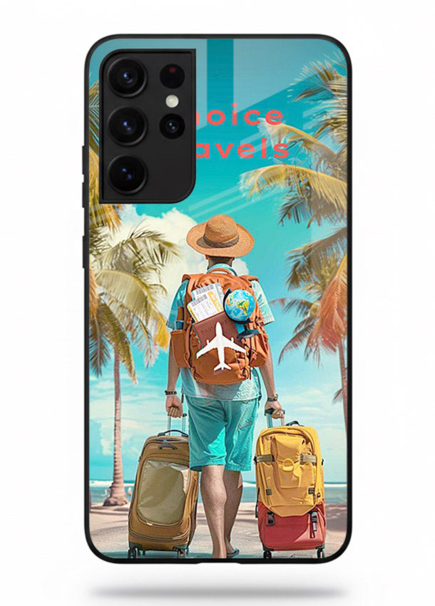 Tropical Beach Traveler summer artwork Samsung S21 Ultra glass back cover