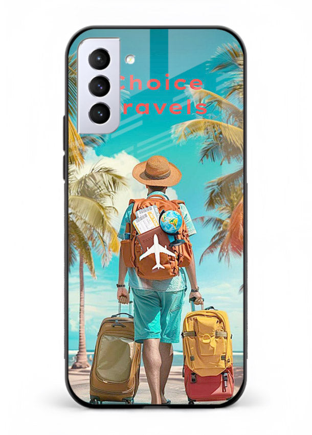 Tropical Beach Traveler summer artwork Samsung S21 FE glass back cover