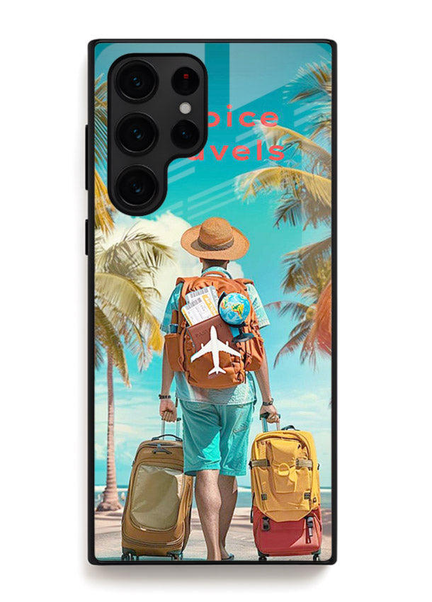 Tropical Beach Traveler summer artwork Samsung S22 Ultra glass back cover