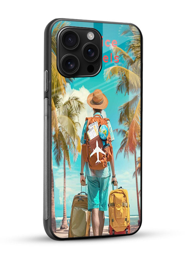Tropical Beach Traveler summer artwork glossy vibrant premium glass back cover - Angle Side