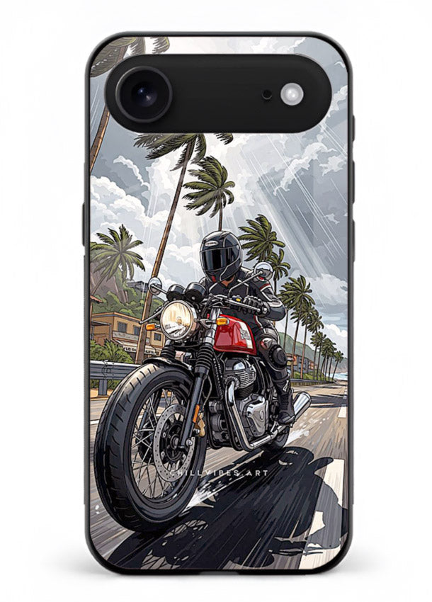 Cruiser bike with palm trees printed on premium tempered glass iPhone 17 Air back cover