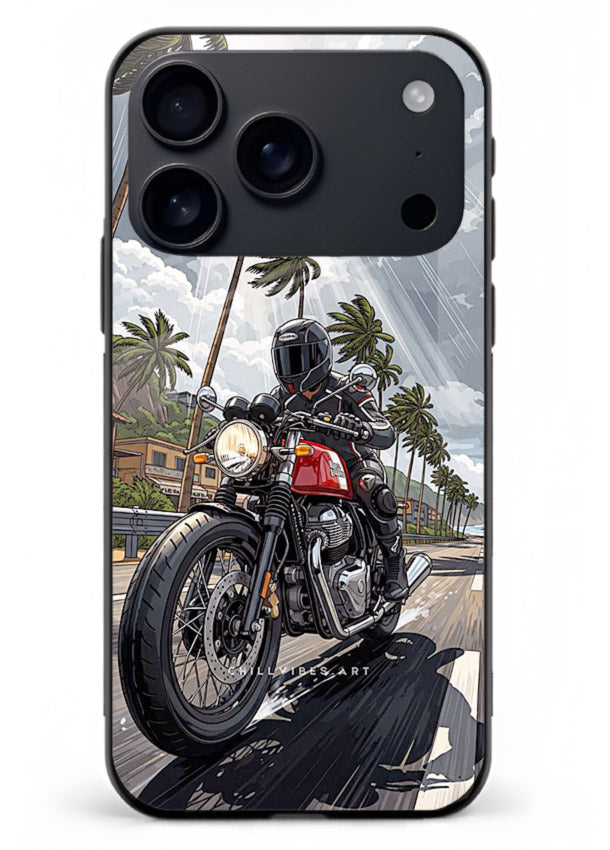 Cruiser bike with palm trees printed on premium tempered glass iPhone 18 Pro Max back cover