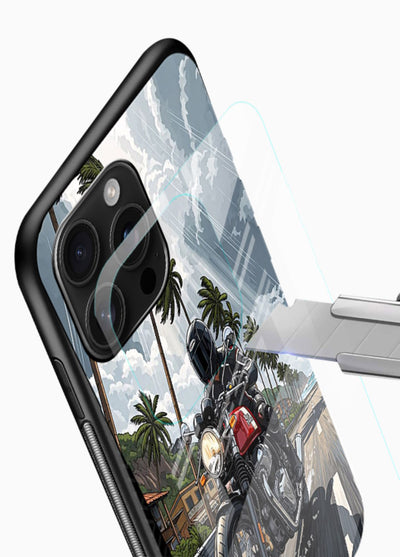 Cruiser bike with palm trees printed on premium tempered glass phone back cover - 4