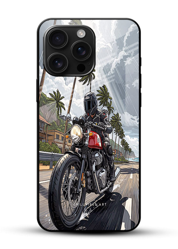 Cruiser bike with palm trees printed on premium tempered glass phone back cover - 1