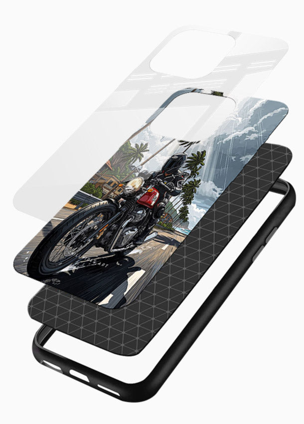 Cruiser bike with palm trees printed on premium tempered glass phone back cover - 3