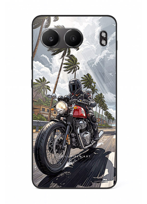 Cruiser bike with palm trees printed on premium tempered glass OnePlus Nord 4 back cover