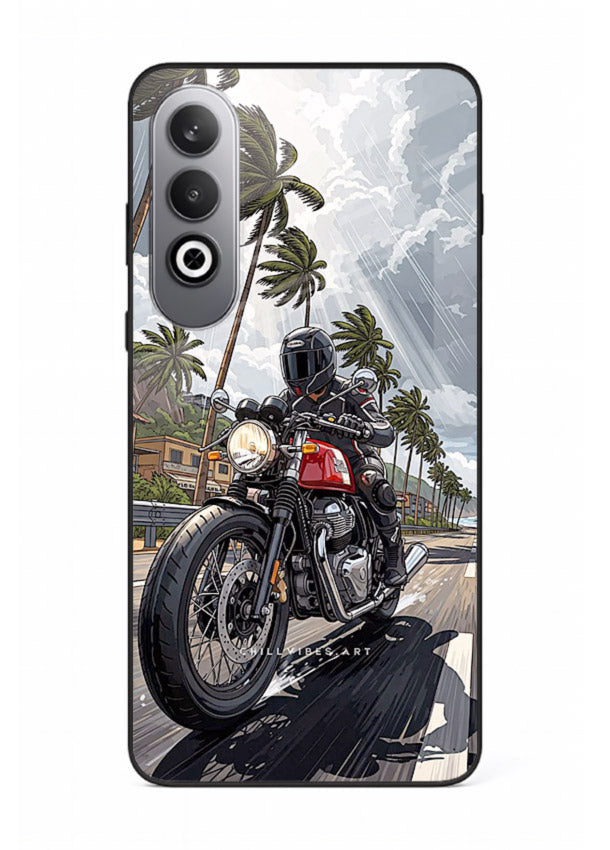 Cruiser bike with palm trees printed on premium tempered glass OnePlus Nord CE4 back cover