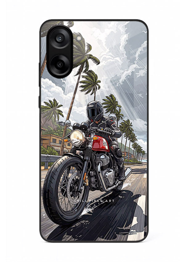 Cruiser bike with palm trees printed on premium tempered glass OnePlus Nord CE5 back cover