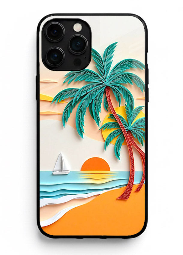 Tropical Palm Sunset warm beach artwork iphone 13 pro max glass back cover