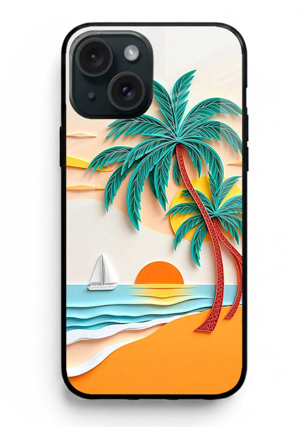 Tropical Palm Sunset warm beach artwork iphone 13 glass back cover