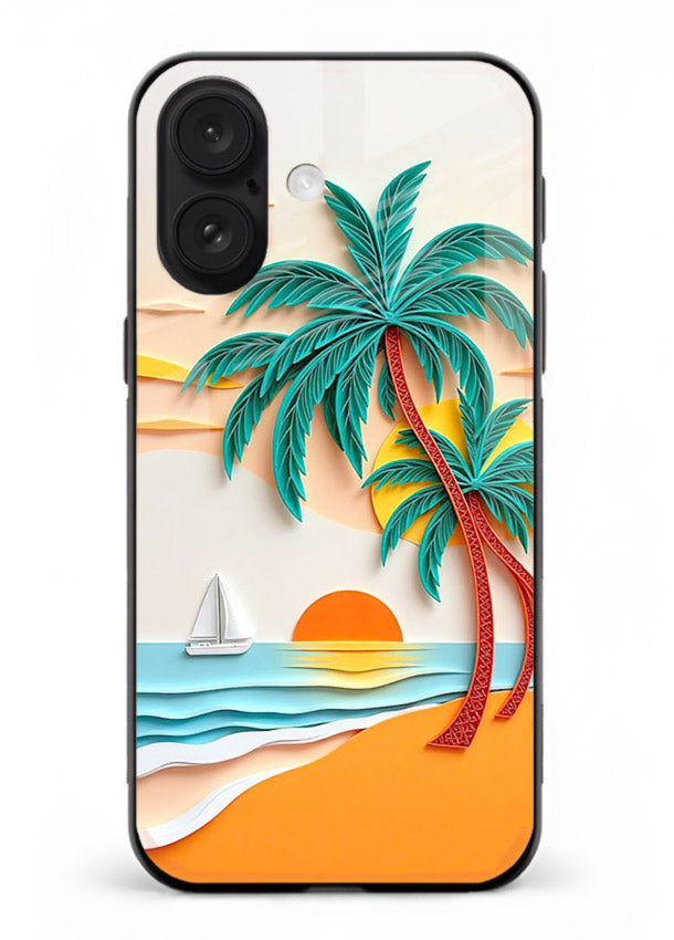 Tropical Palm Sunset warm beach artwork iphone 18 glass back cover