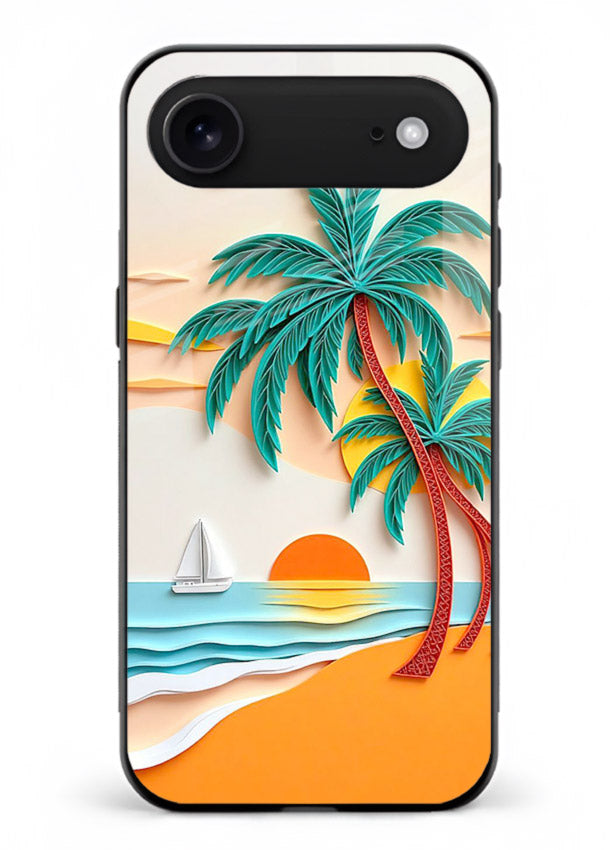 Tropical Palm Sunset warm beach artwork iphone 18 air glass back cover