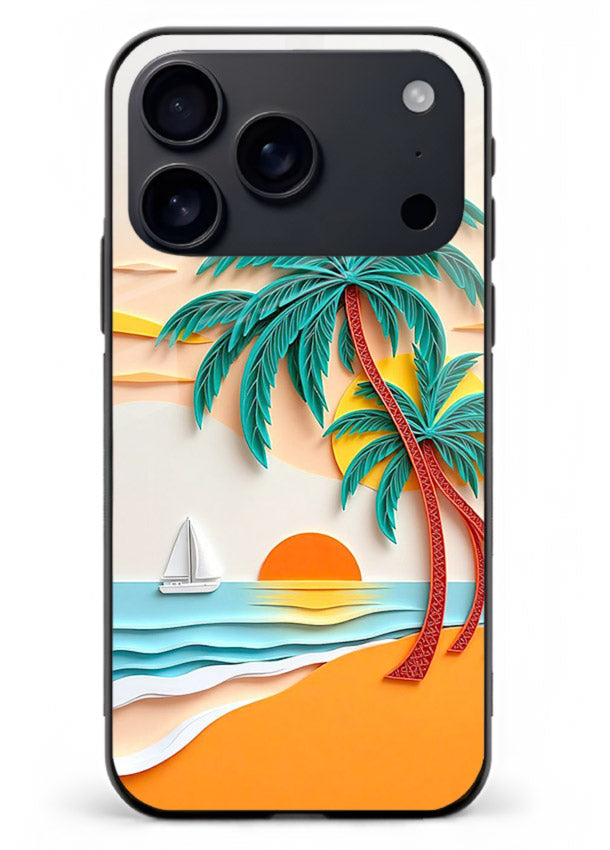 Tropical Palm Sunset warm beach artwork iphone 17 pro max glass back cover