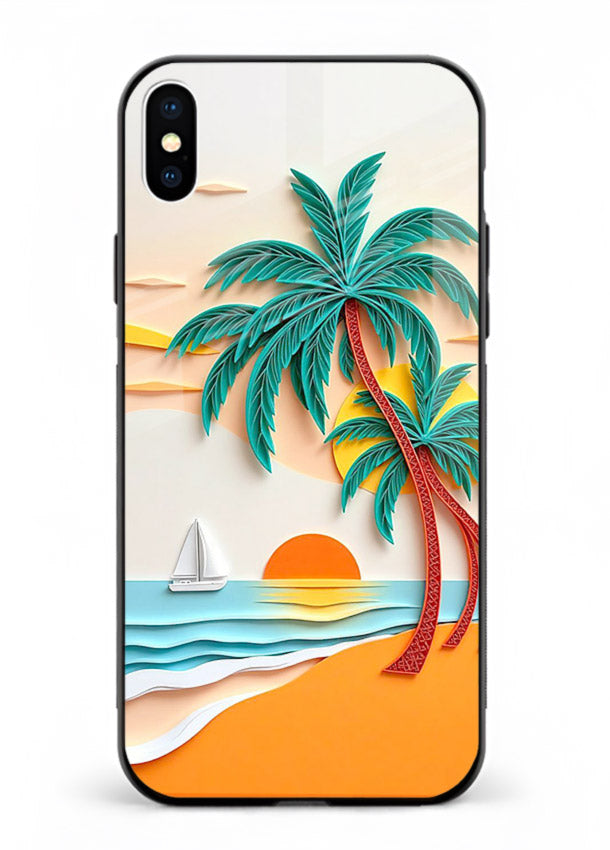 Tropical Palm Sunset warm beach artwork iphone xs max glass back cover