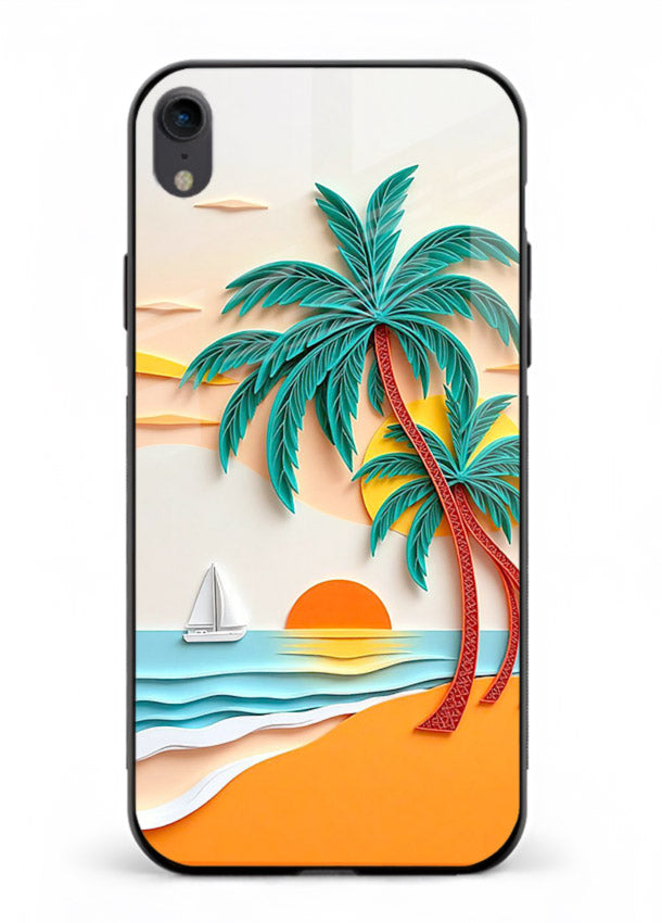 Tropical Palm Sunset warm beach artwork iphone xr glass back cover