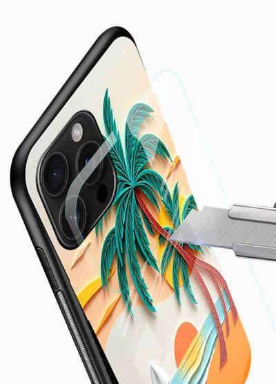 Tropical Palm Sunset warm beach artwork glossy vibrant premium glass back cover - Angle Blade
