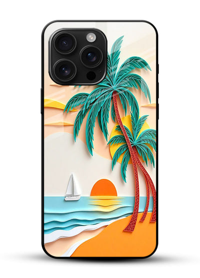 Tropical Palm Sunset warm beach artwork glossy vibrant premium glass back cover - Angle Front