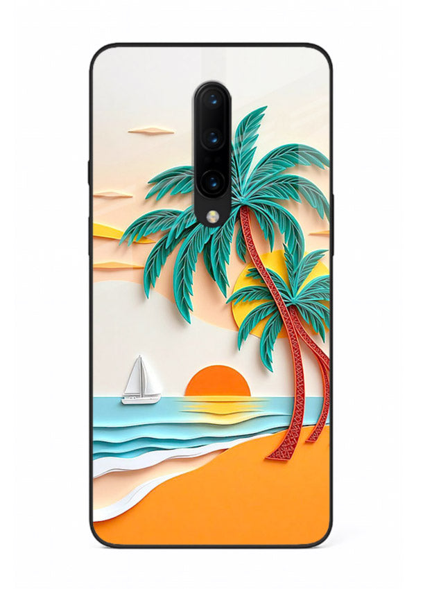 Tropical Palm Sunset warm beach artwork OnePlus 7 Pro glass back cover