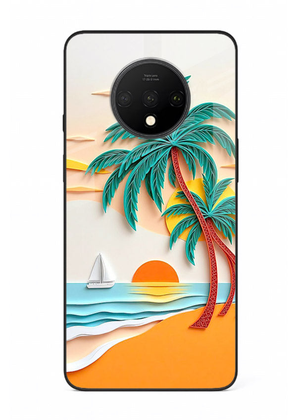 Tropical Palm Sunset warm beach artwork OnePlus 7T glass back cover