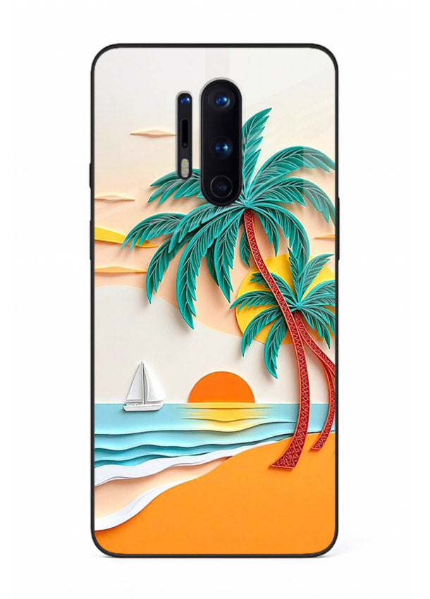 Tropical Palm Sunset warm beach artwork OnePlus 8 Pro glass back cover