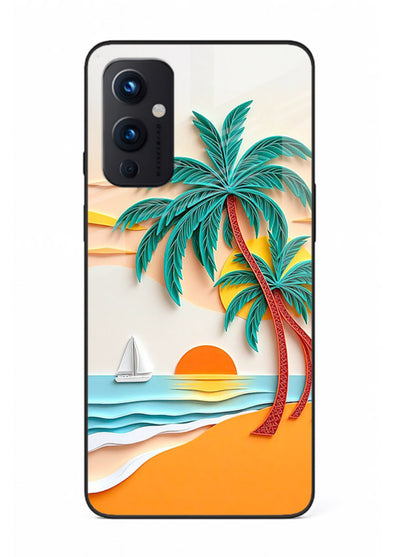 Tropical Palm Sunset warm beach artwork OnePlus 9 Pro glass back cover