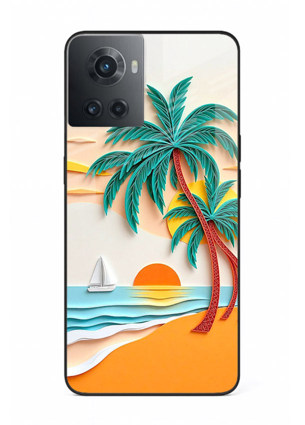 Tropical Palm Sunset warm beach artwork OnePlus 10R glass back cover