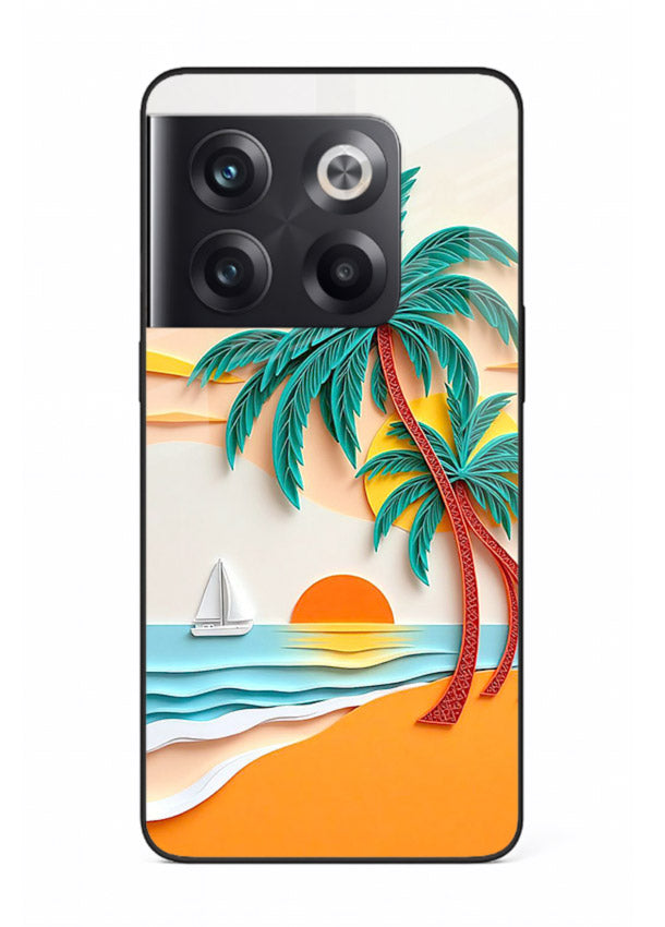 Tropical Palm Sunset warm beach artwork OnePlus 10T glass back cover