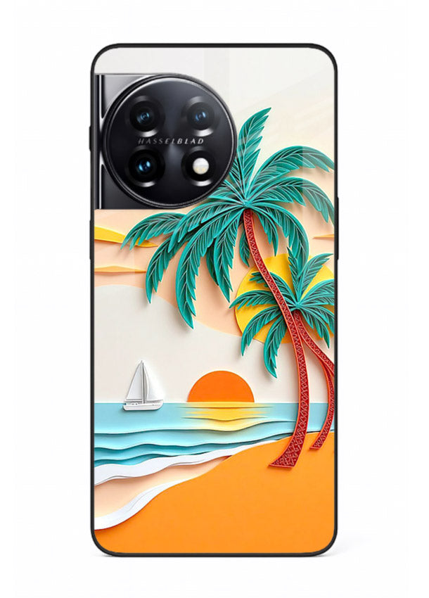 Tropical Palm Sunset warm beach artwork OnePlus 11 glass back cover