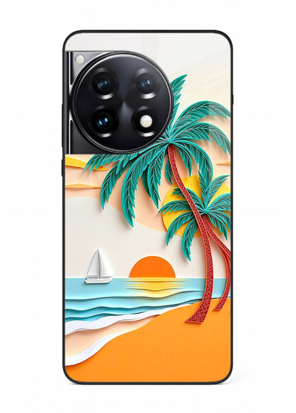 Tropical Palm Sunset warm beach artwork OnePlus 12R glass back cover